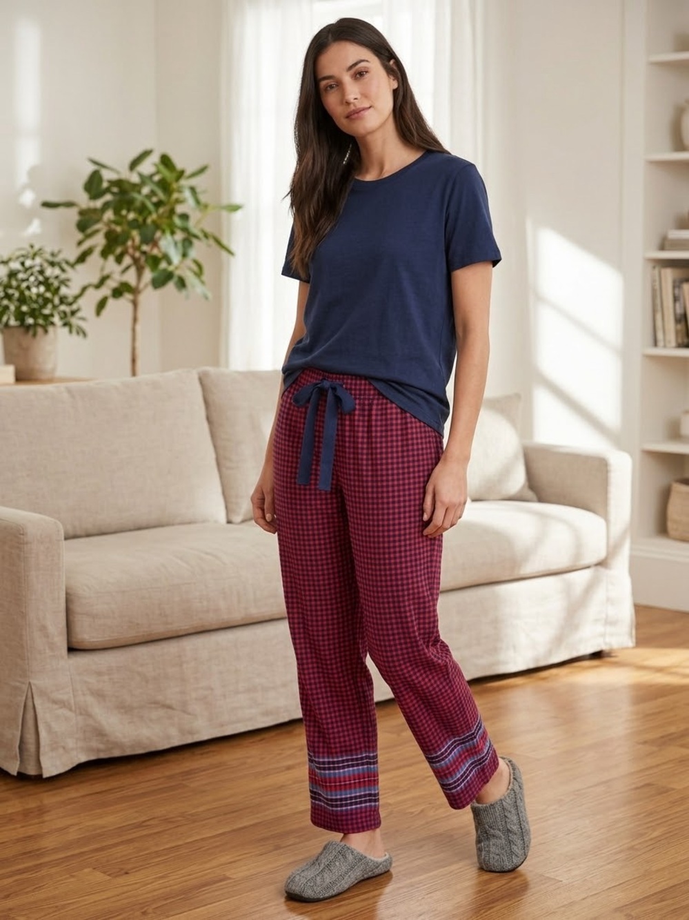 Aerie Gingham Plaid Pajama Pants Lightweight Cozy Lounge Medium